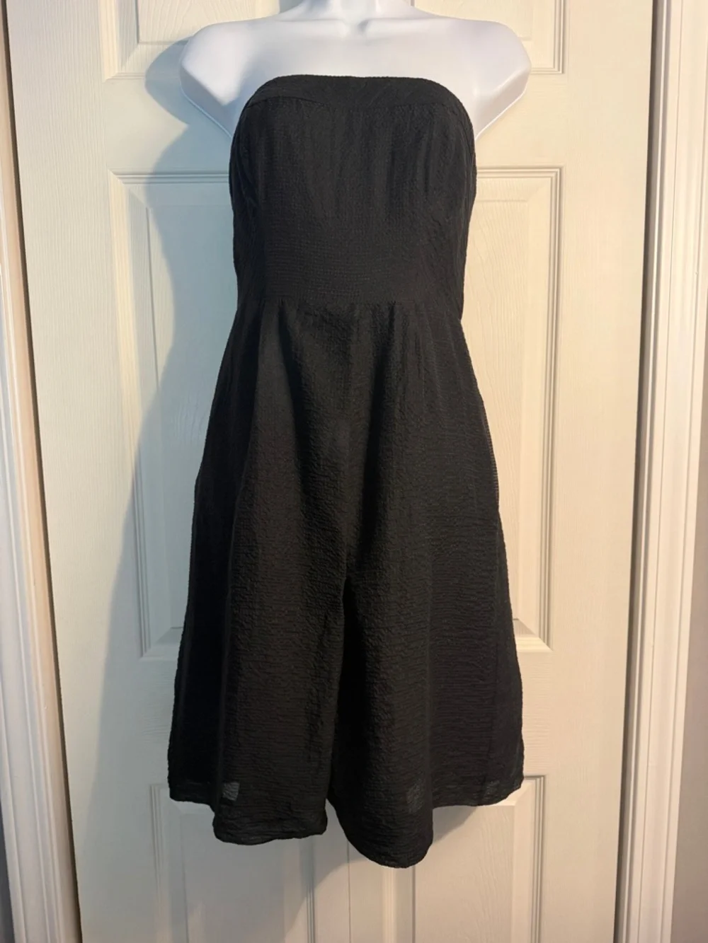 J.Crew cotton seersucker strapless fit-and-flare dress in black silk size 0